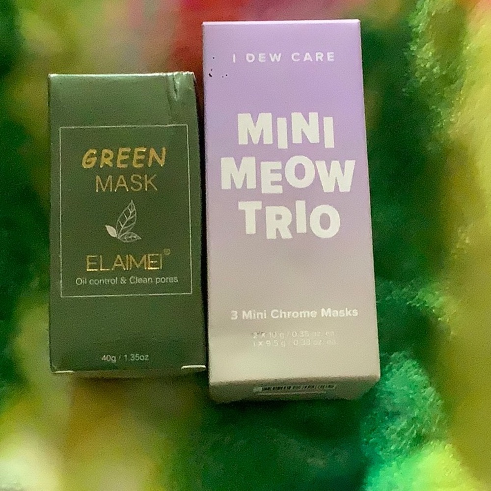Face masks set, mini meow trio, and green mask stick, beauty, skincare